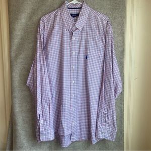 Johnnie O Men's Plaid Long Sleeve Dress Shirt Sz XXL 100% Egyptian Cotton 18.5"